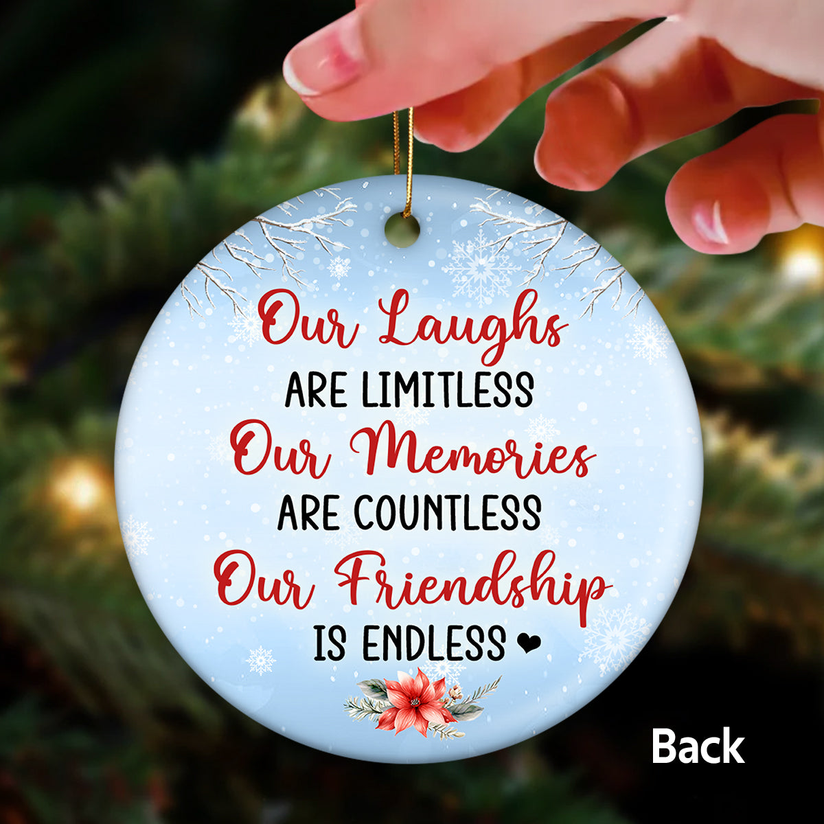 Christmas Besties Crossed Arms Sitting In Snow Personalized Double Sided Circle Ornament