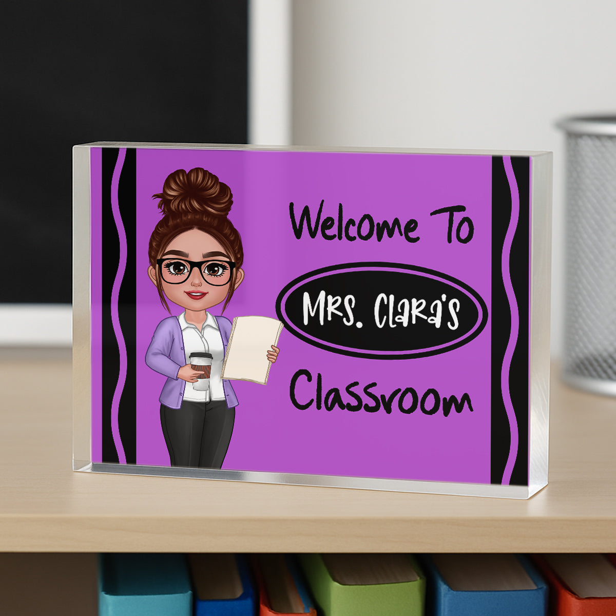 Teacher Crayon Welcome To Classroom Personalized Rectangle Acrylic Block Plaque
