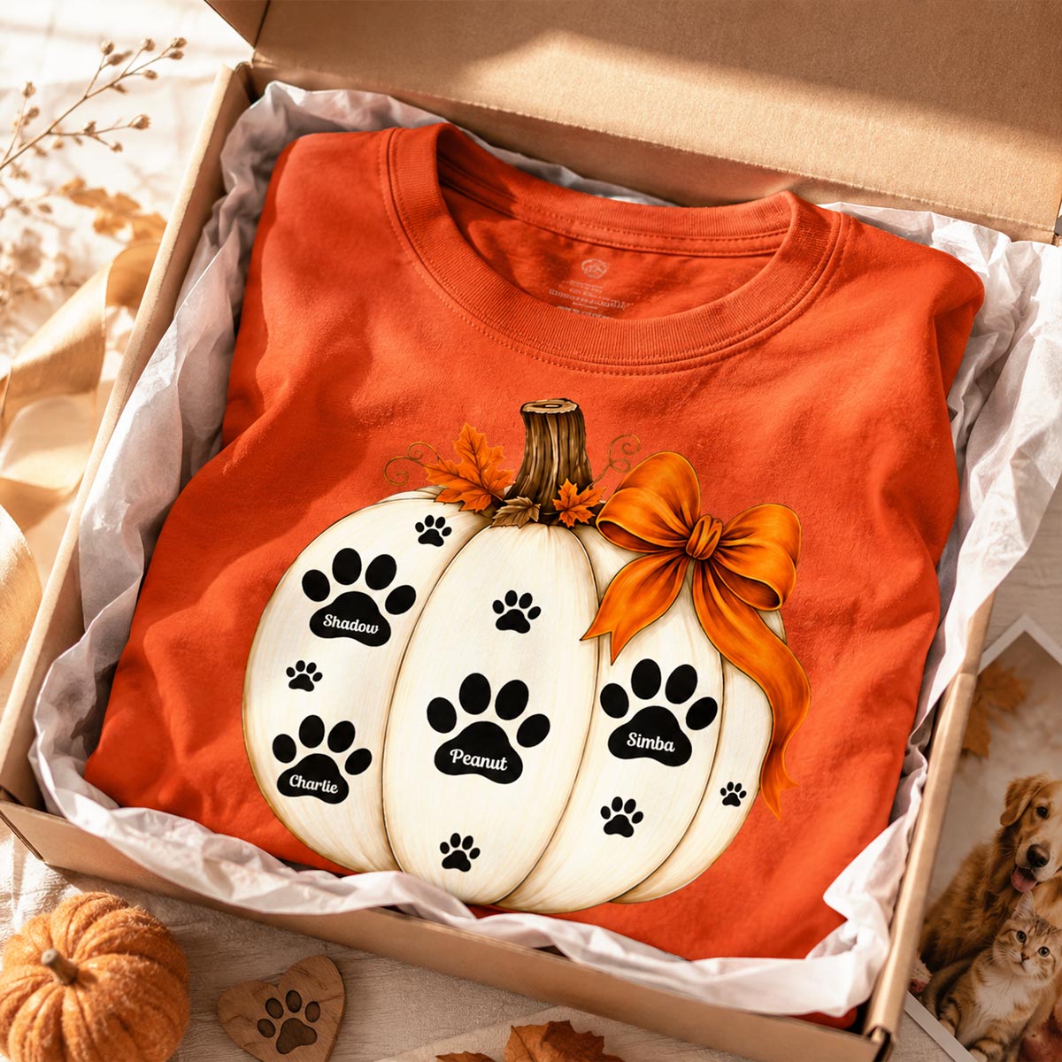 Pumpkin Paw Prints With Pet Names - Personalized Shirt - Cute Fall Gift For Dog Cat Lovers