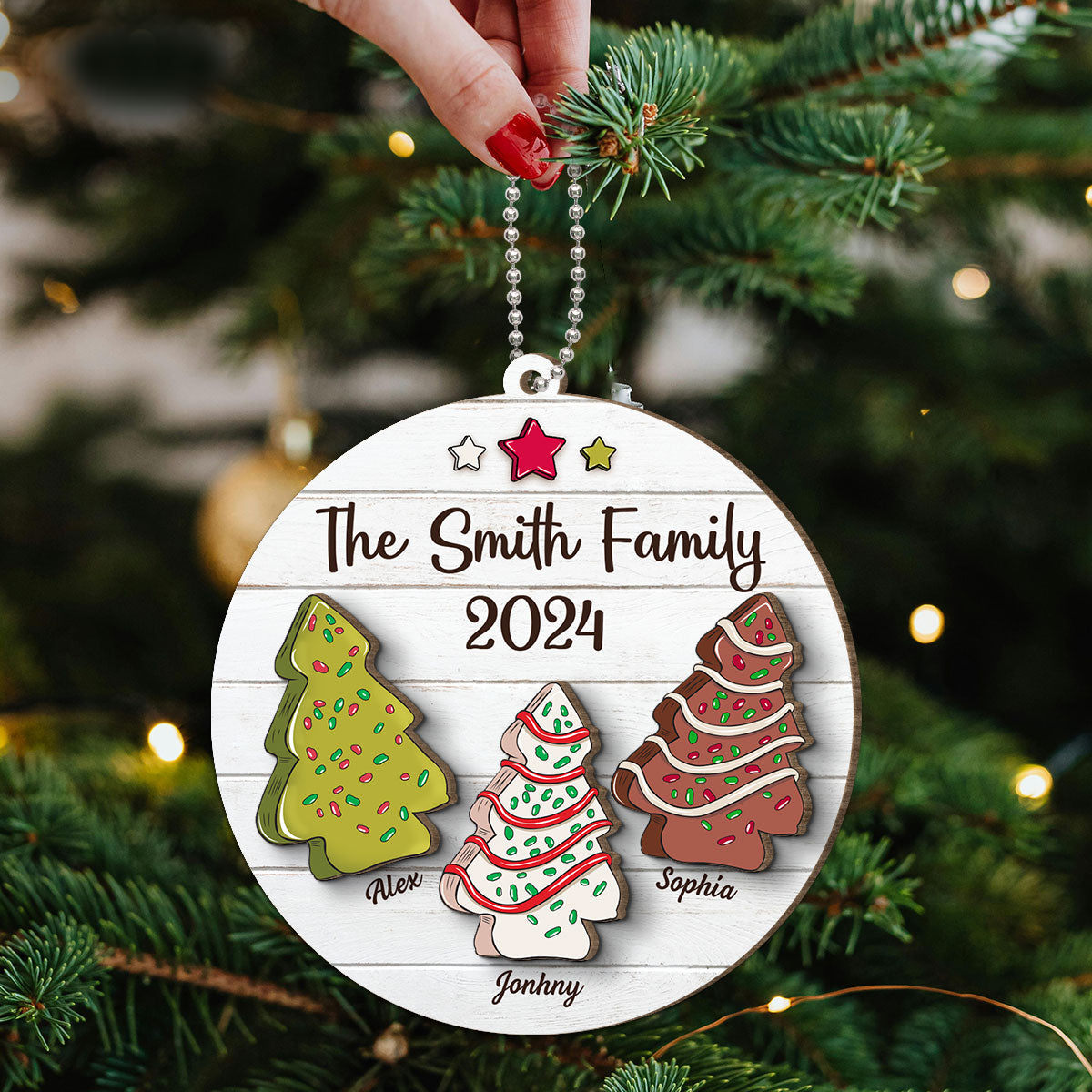 Christmas Tree Cakes Family Members Name Personalized 2-Layer Wooden Ornament