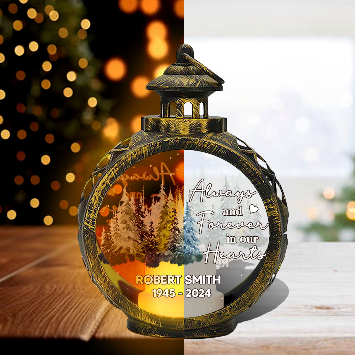 Always And Forever In Our Hearts Memorial Keepsake Personalized Lantern Ornament