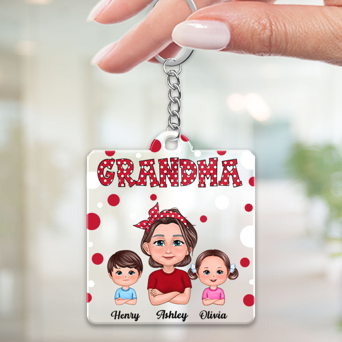 Polka Dot Pretty Grandma Grandkids Personalized Acrylic Keychain