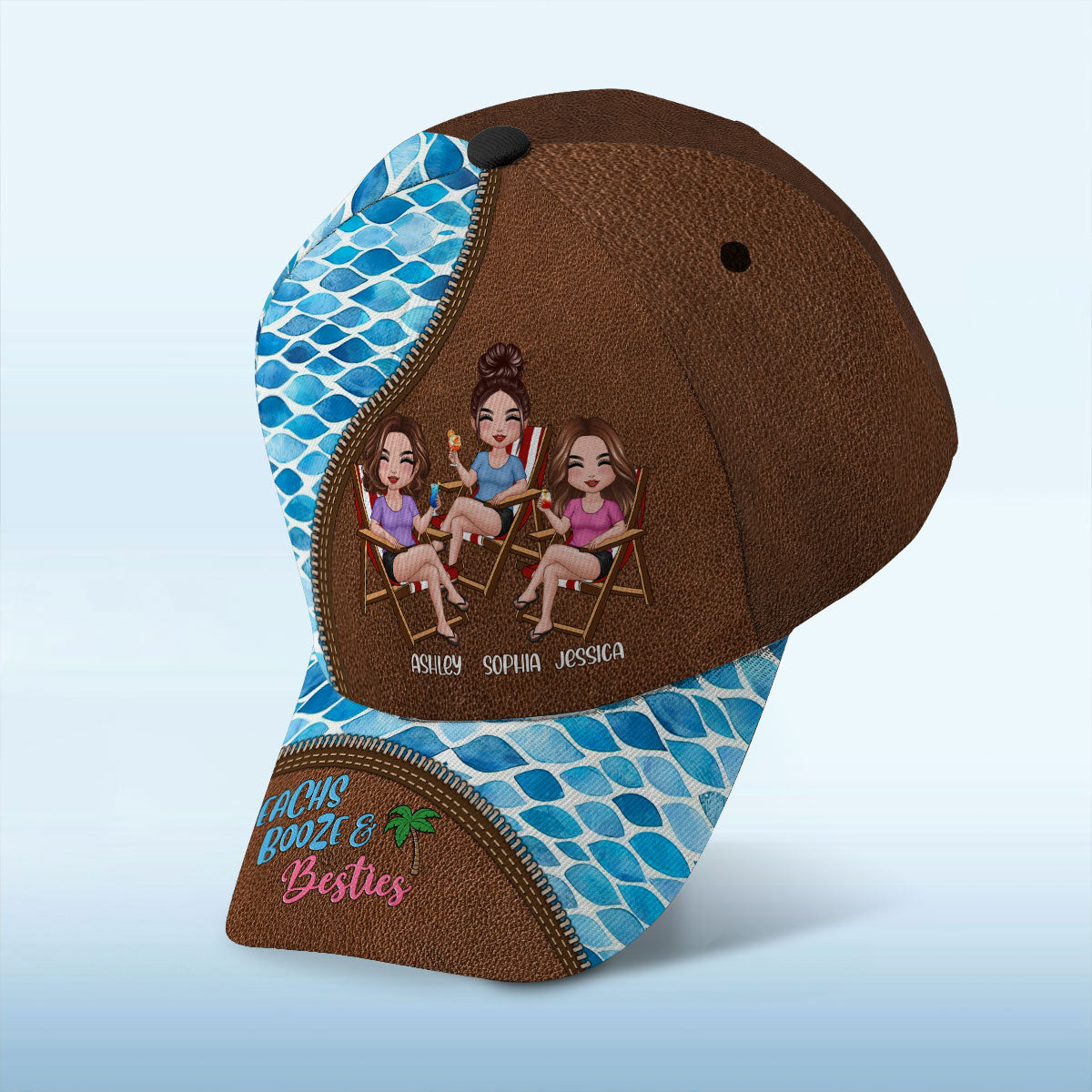 Beach Booze And Besties Personalized Classic Cap, Summer Gift For Besties