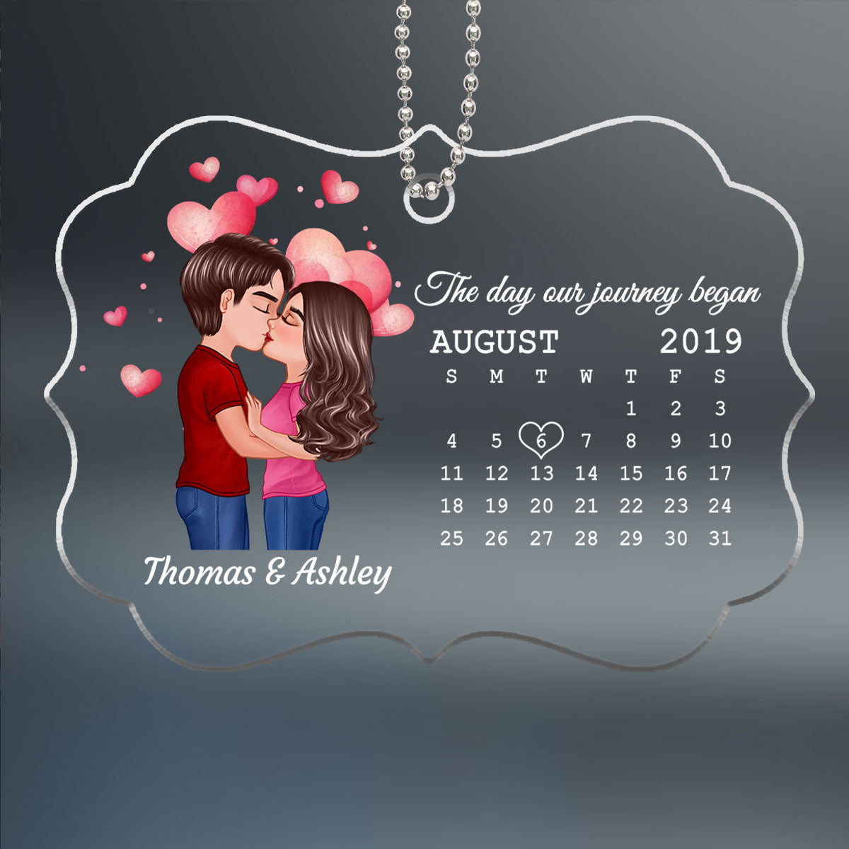 Doll Couple Kissing Calendar Anniversary Date Personalized Acrylic Ornament