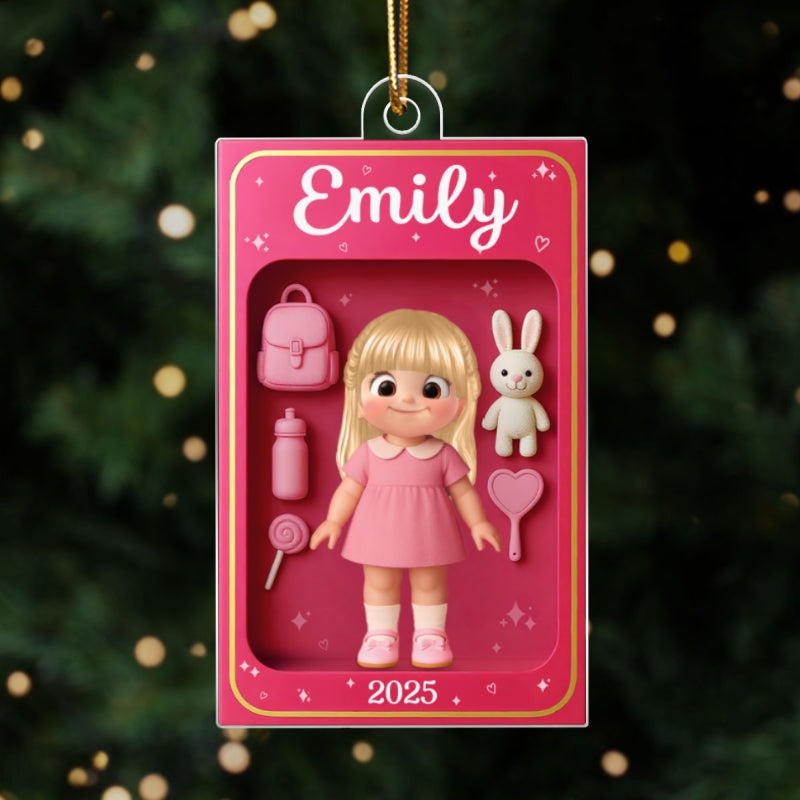 Personalized Doll Kid In Toy Box 3D Acrylic Ornament, Unique Christmas Gift For Kids, Grandkids