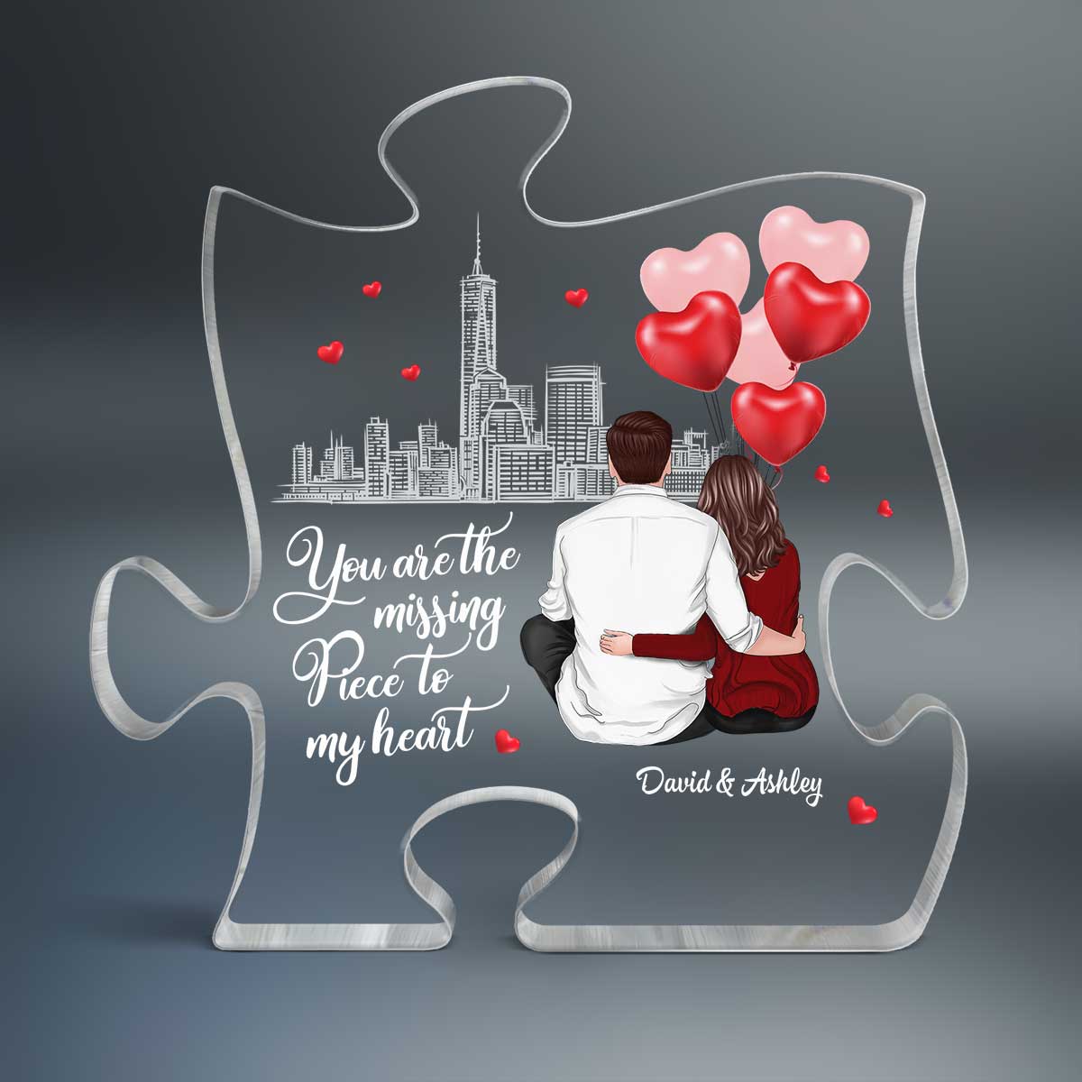 The Missing Piece To My Heart Couple Back View Hugging Personalized Puzzle Acrylic Plaque