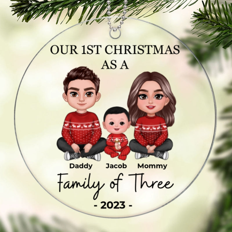 First Christmas As Family Of Three Crossed Legs Personalized Acrylic Ornament