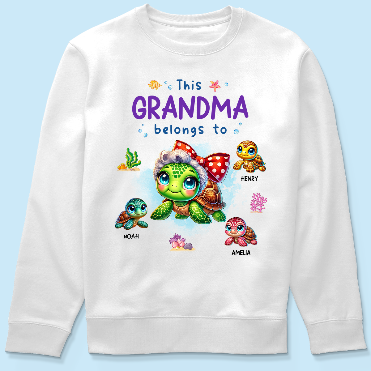 Grandma Grandkids Turtle Personalized Shirt, Gift for Grandmas