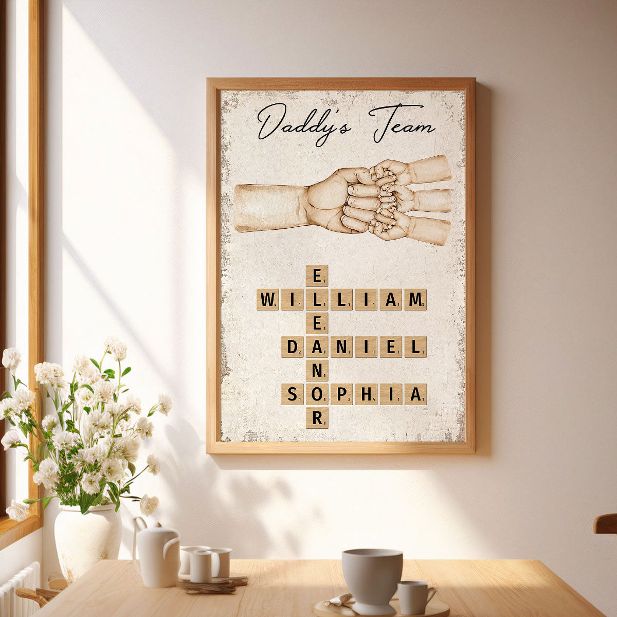 Daddy's Team Fist Bump Crossword Puzzle Art Personalized Poster