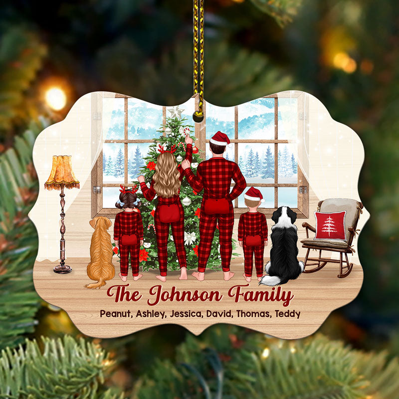 Family Decorating Tree By Window Personalized Christmas Ornament
