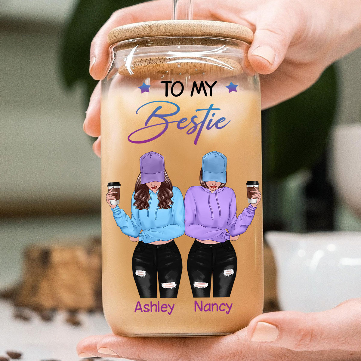 To My Bestie Front View Gift For Best Friends Personalized Clear Glass Can
