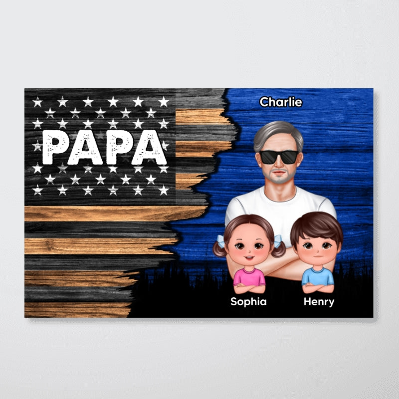 Dad Grandpa Papa Man & Kids Half Nation Flag Personalized Horizontal Poster, Father's Day Gift For Husband Dad Grandpa