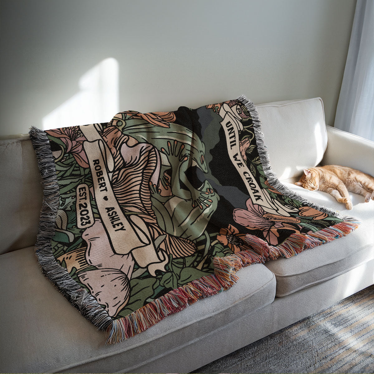 Together Until We Croak Frog Couple Vintage Anniversary Gift Personalized Tapestry Woven Blanket