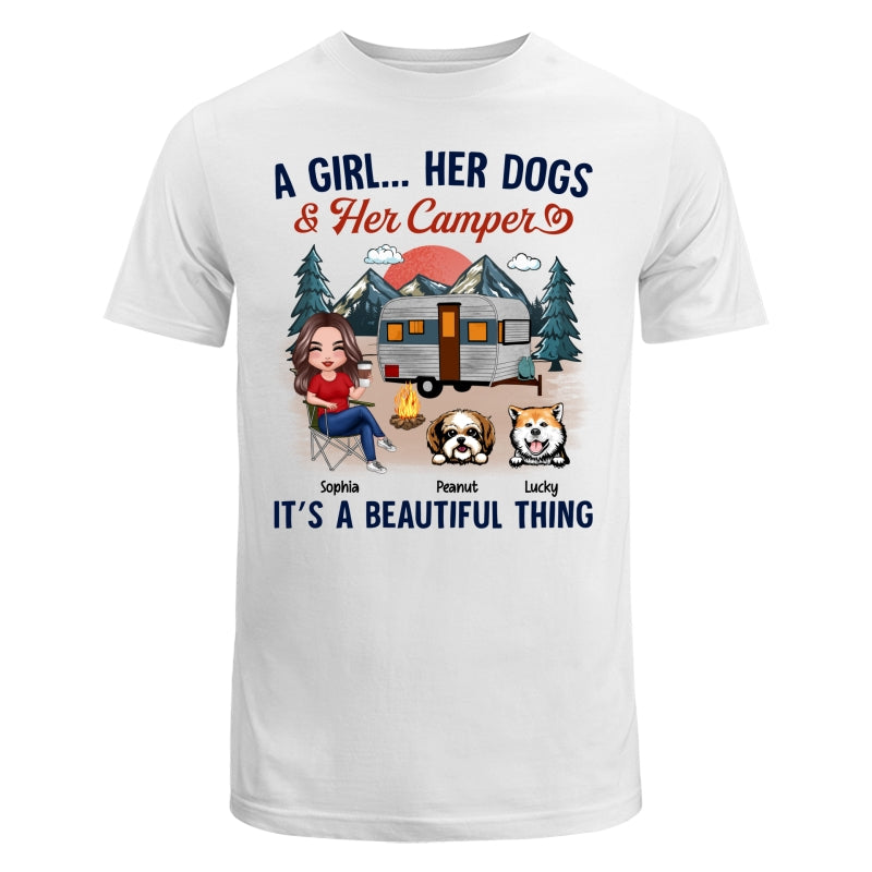 A Camping Girl And Her Dog Retro Personalized Shirt