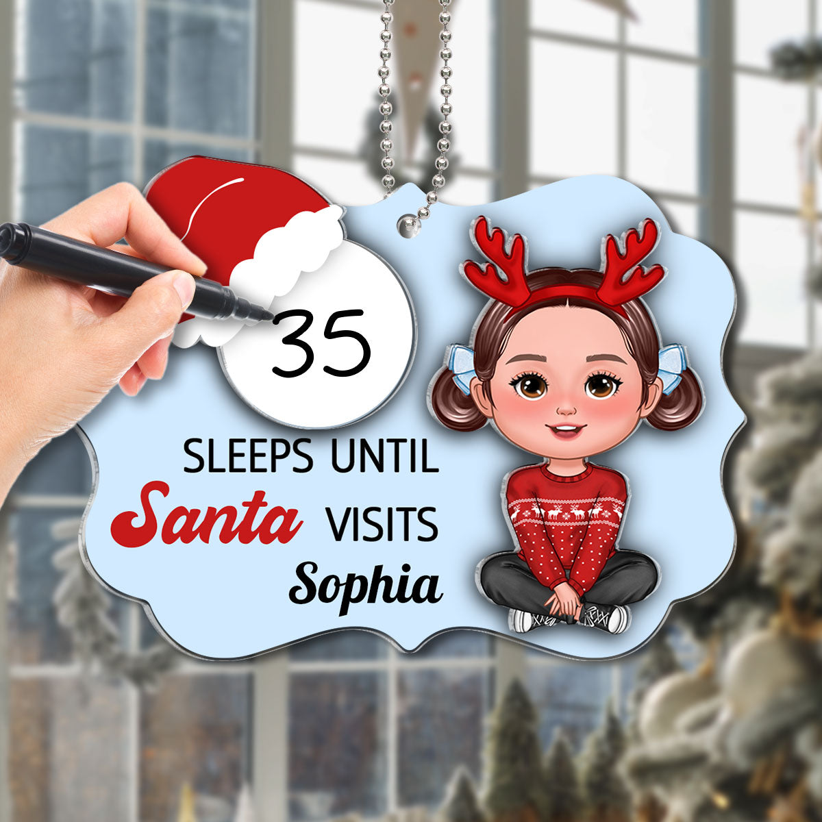 Cute Kid Countdown Sleeps Until Santa Visits Christmas Personalized 2-Layer Acrylic Ornament