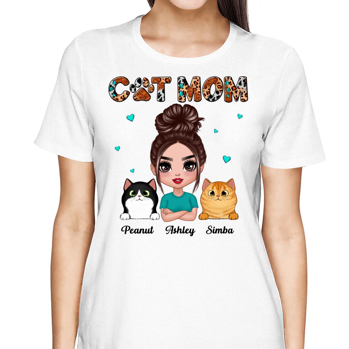 Teal And Leopard Doll Cat Mom Personalized Shirt