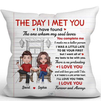 The Day I Met You Couple Front Porch Personalized Pillow (Insert Included)