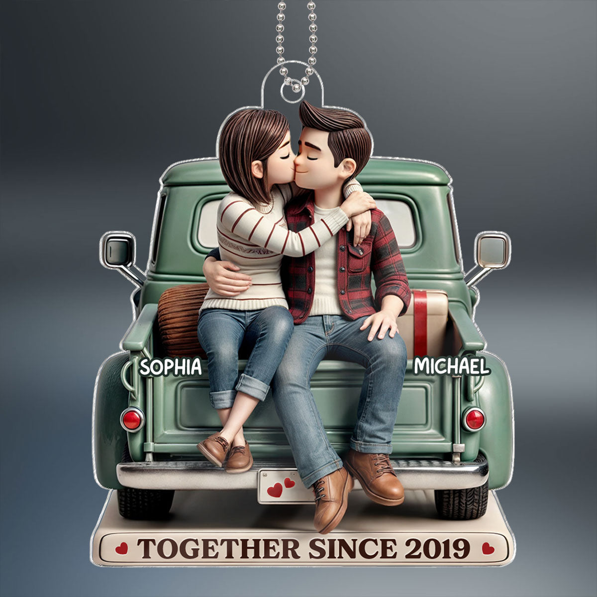 3D Effect Couple On Truck Personalized Acrylic Car Hanger Ornament, Heartfelt 2025  Gift For Couple, For Him, For Her, Boyfriend, Girlfriend, Husband, Wife