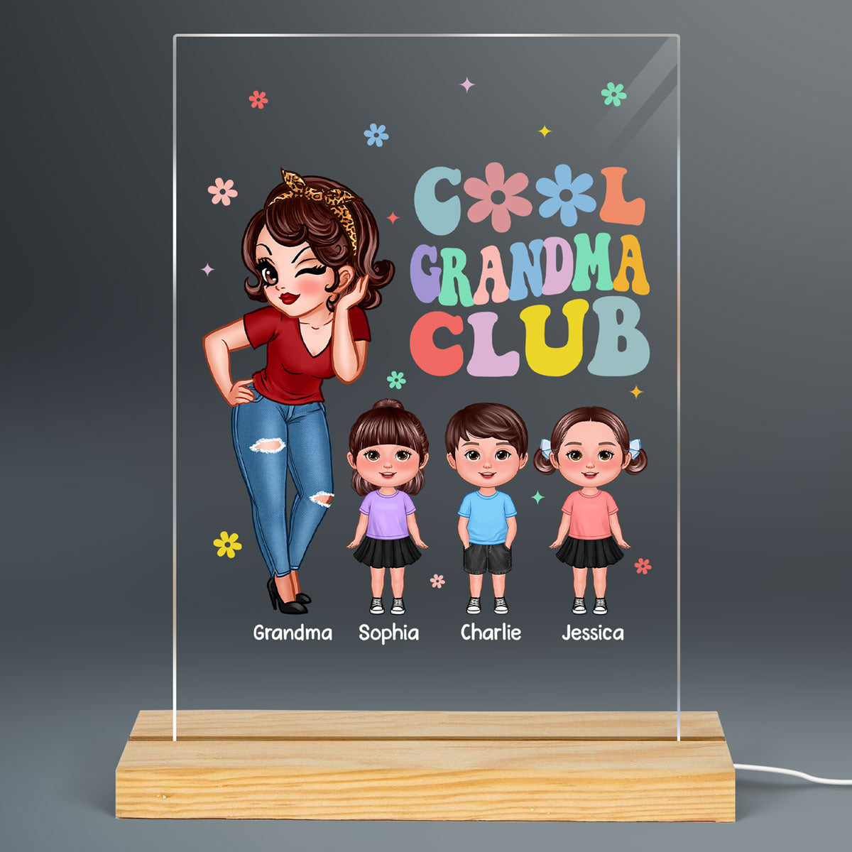 Cool Grandma Club Personalized Acrylic LED Night Light, Gift for Grandma