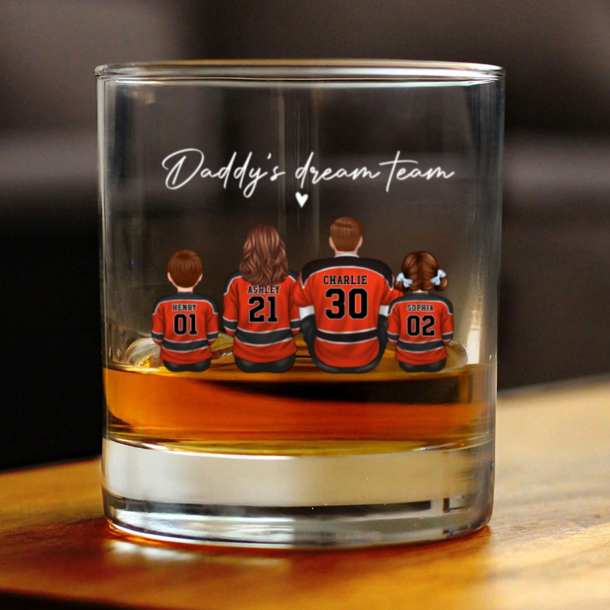 Hockey Daddy's Dream Team Personalized Wine Glass, Father's Day Gift for Hockey Dads