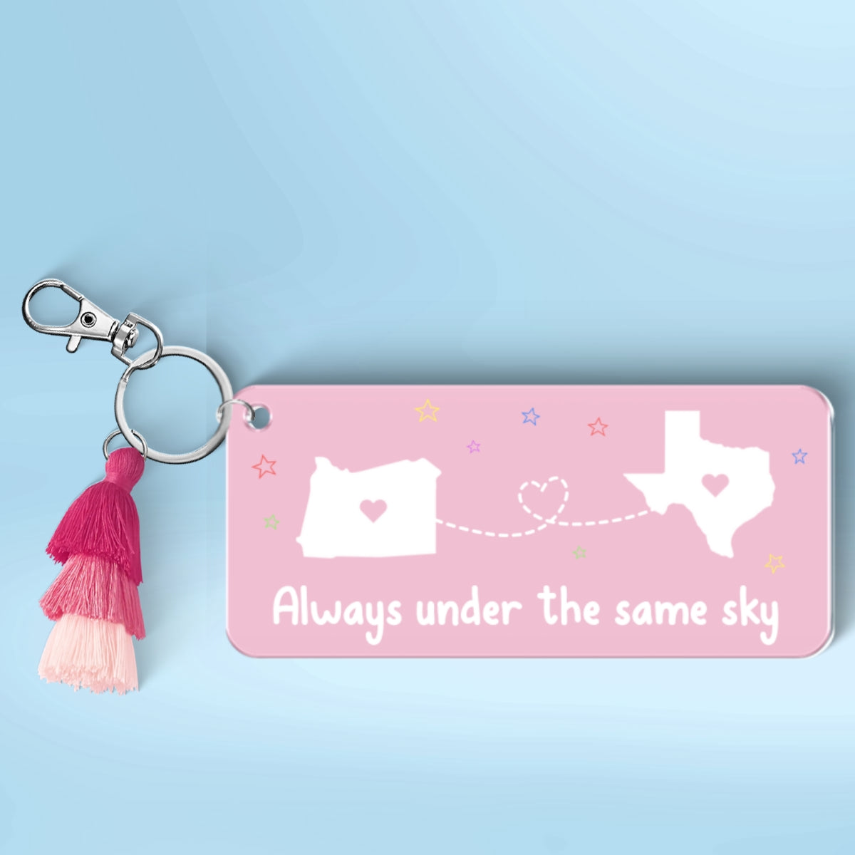 Always Under The Same Sky State Map Long Distance Relationship Couple Besties Personalized 2-Layer Acrylic Keychain
