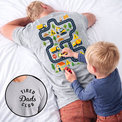 Tired Dads Club Construction Car Track Massage Double-Sided Shirt - Funny Father Day Gift For Dad