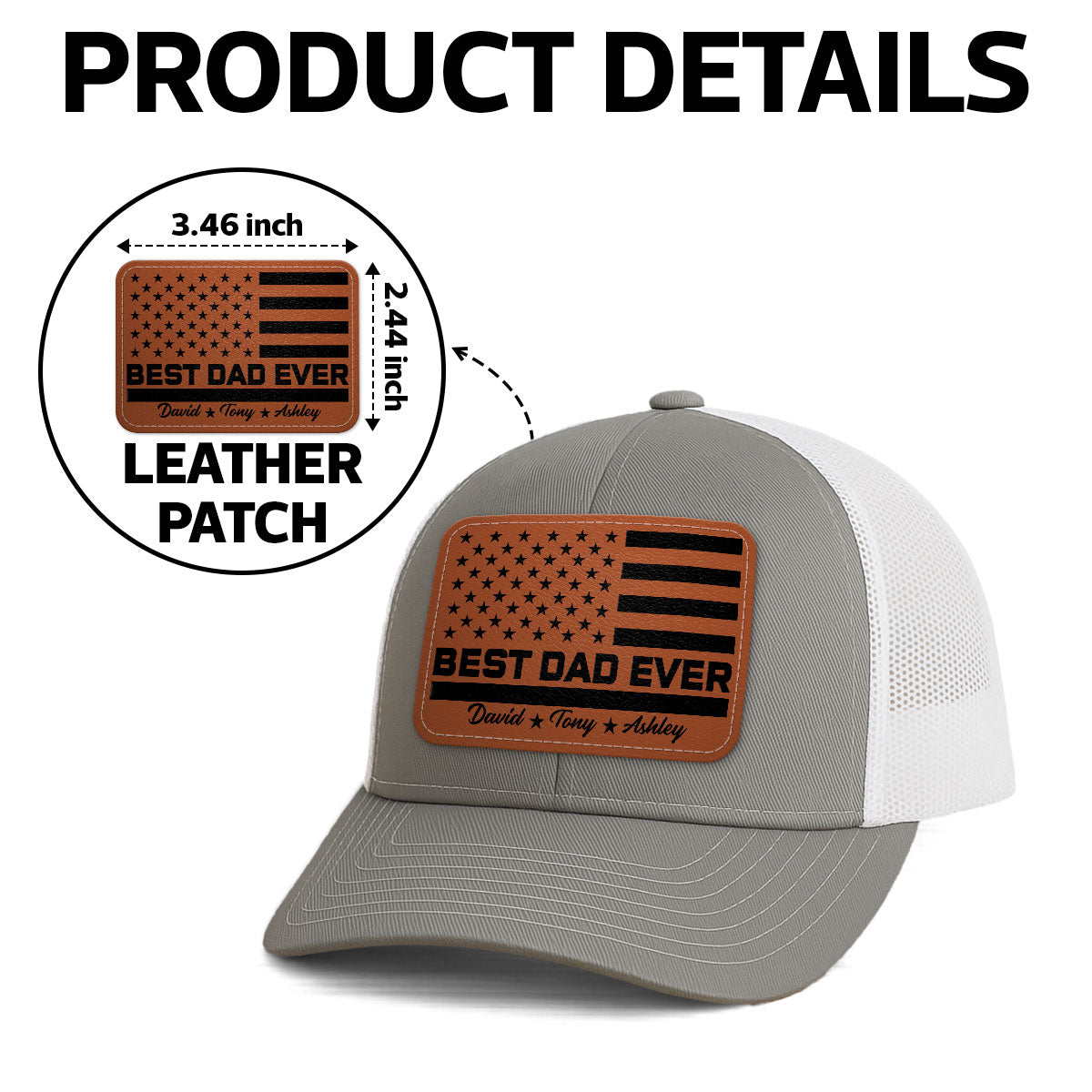Best Dad Ever Nation Flag Personalized Leather Patch Hat, Gift For Dad