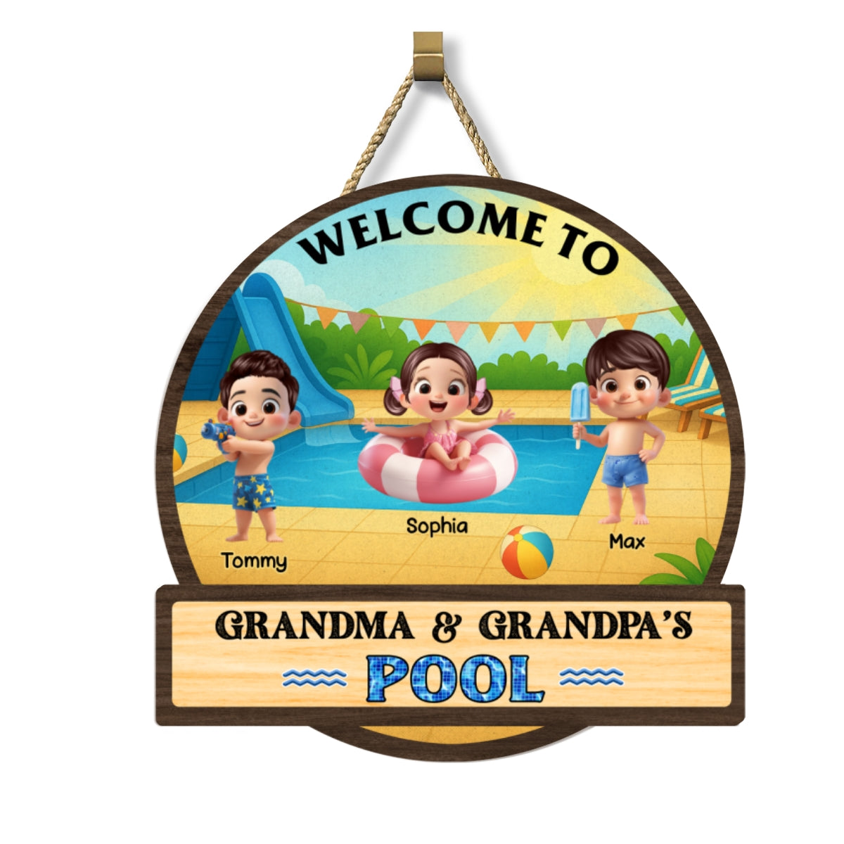 Welcome to Grandma & Grandpa's Pool Personalized Wood Sign, Grandkids Pool Summer Welcome Sign