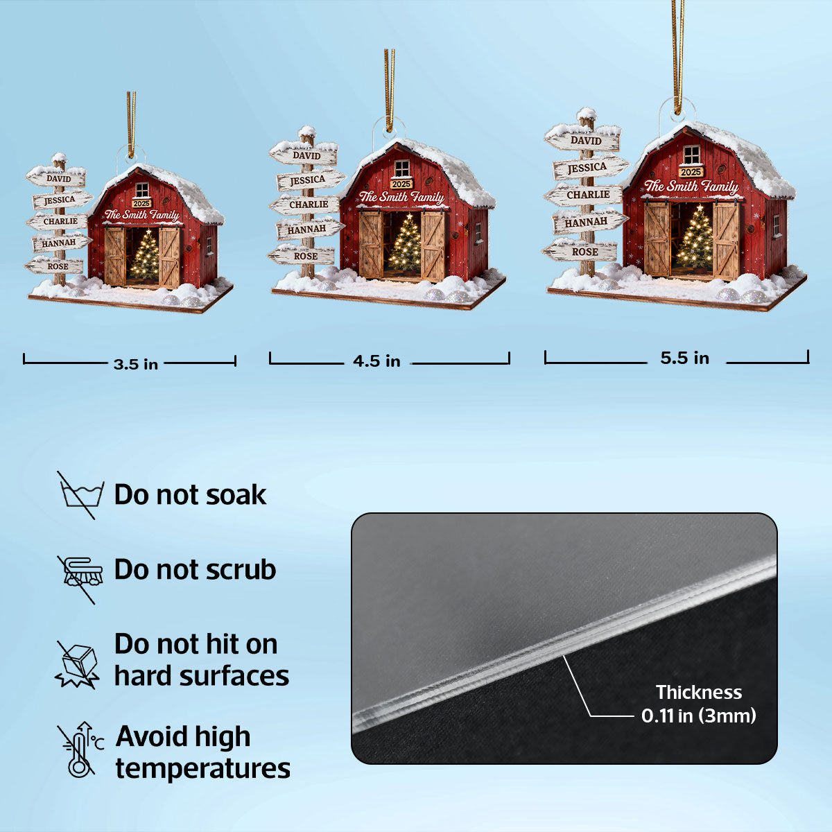 3D Effect Christmas Flat Nostalgia Barn House Family Sign Posts - Personalized Acrylic Ornament - Gift For Family, Farmhouse Decor