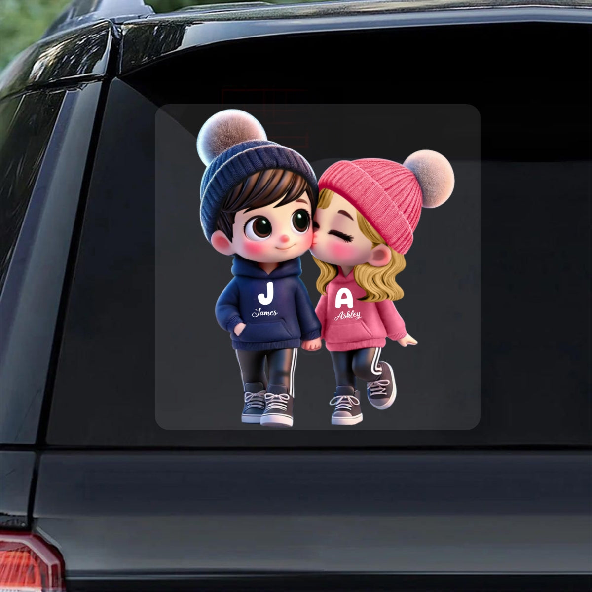 3D Effect Cute Cartoon Couple Walking Personalized Car Decal, Window Sticker, Perfect  Gift for him, Gift for her