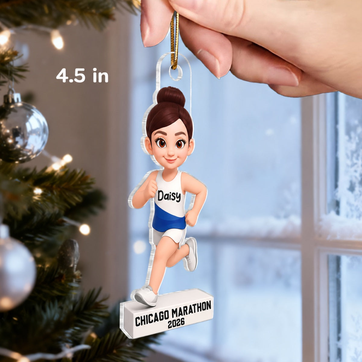3D Effect Christmas Boy Girl Running - Personalized Acrylic Ornament - Gift For Runners, Running Lovers, Marathon Finishers, Grandson, Granddaughter