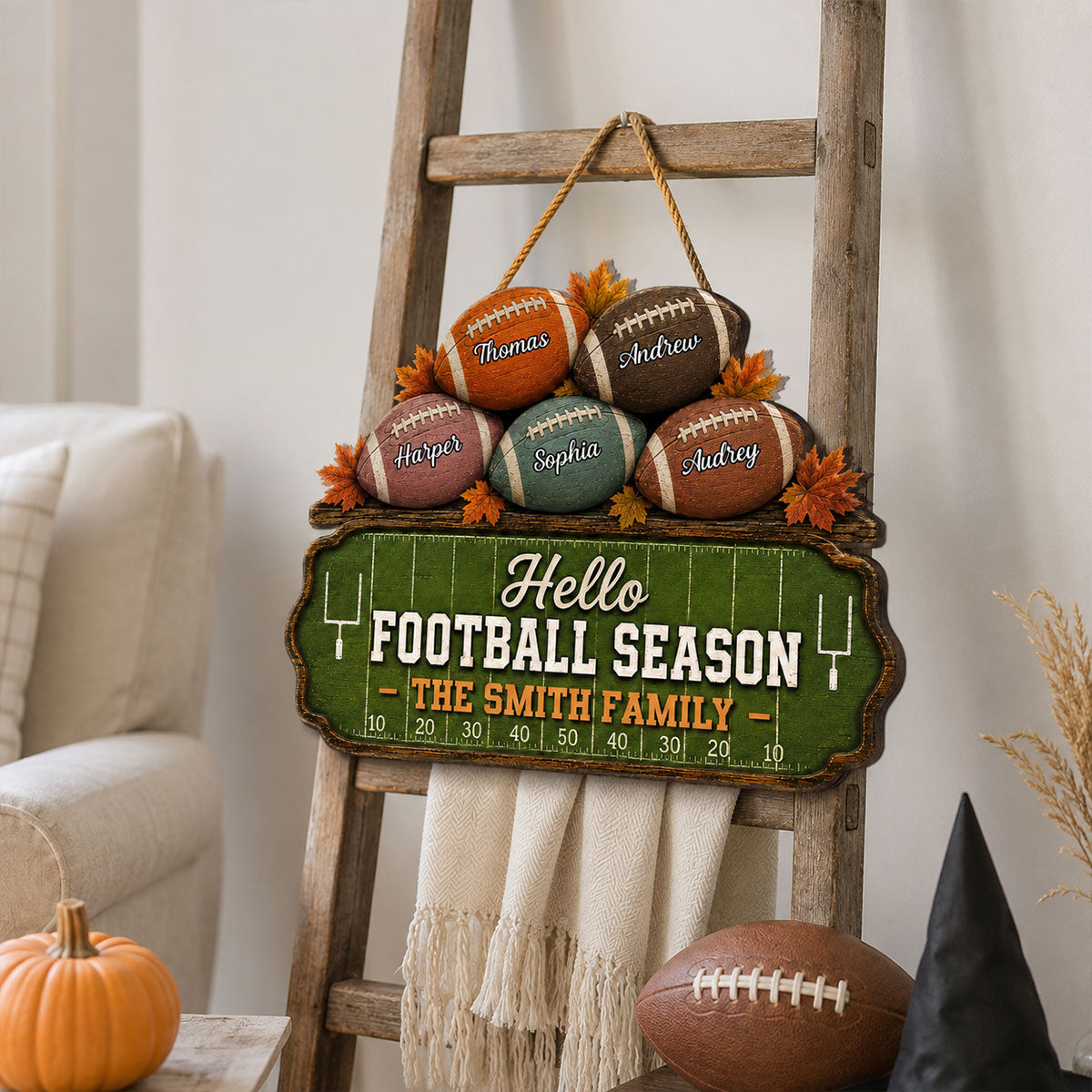 Football Field Family 2D Flat - Personalized Wood Sign - Fall Season Football Season