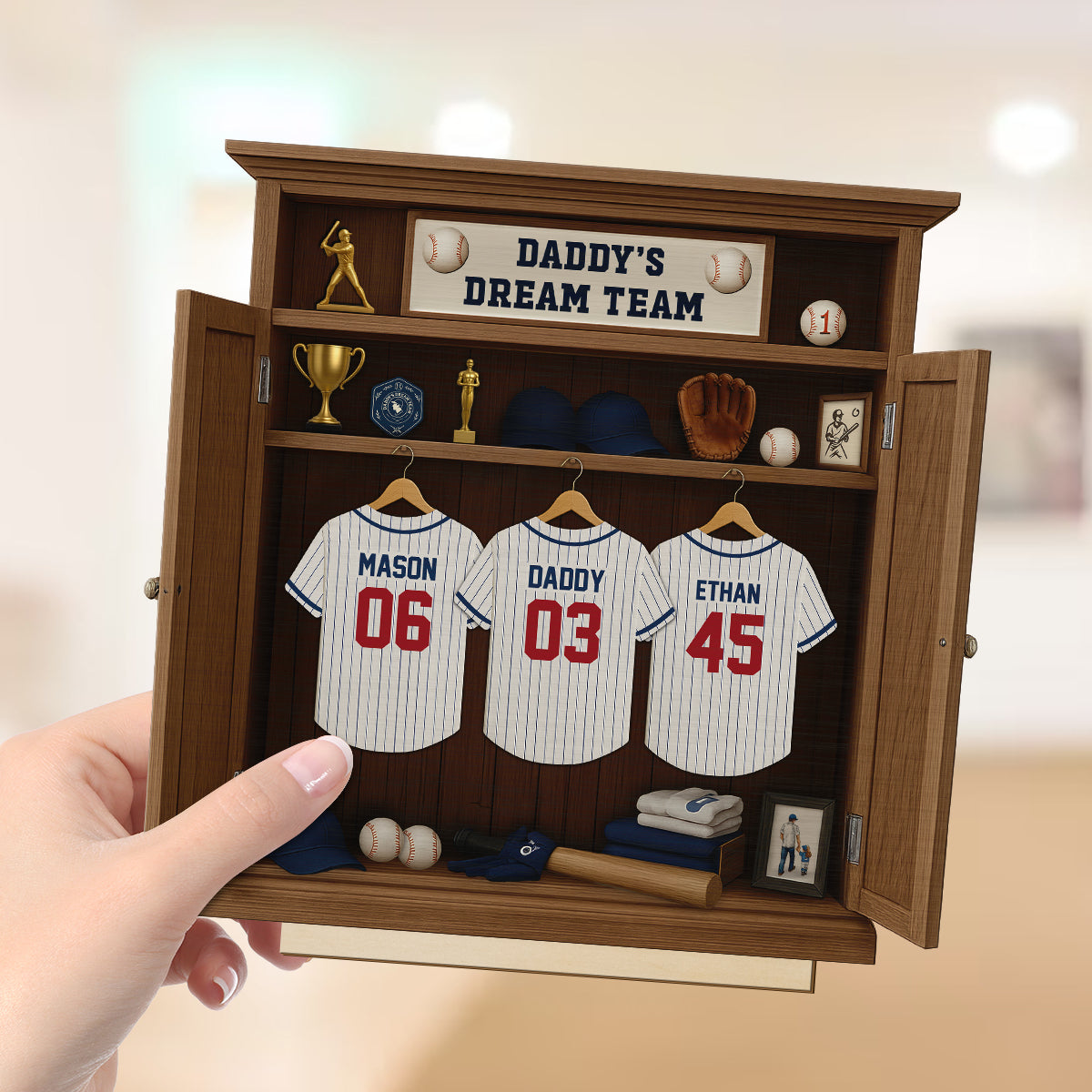 Daddy Dream Team Retro Baseball,  Gift For Dad, Grandpa Personalized Standing Wooden Plaque