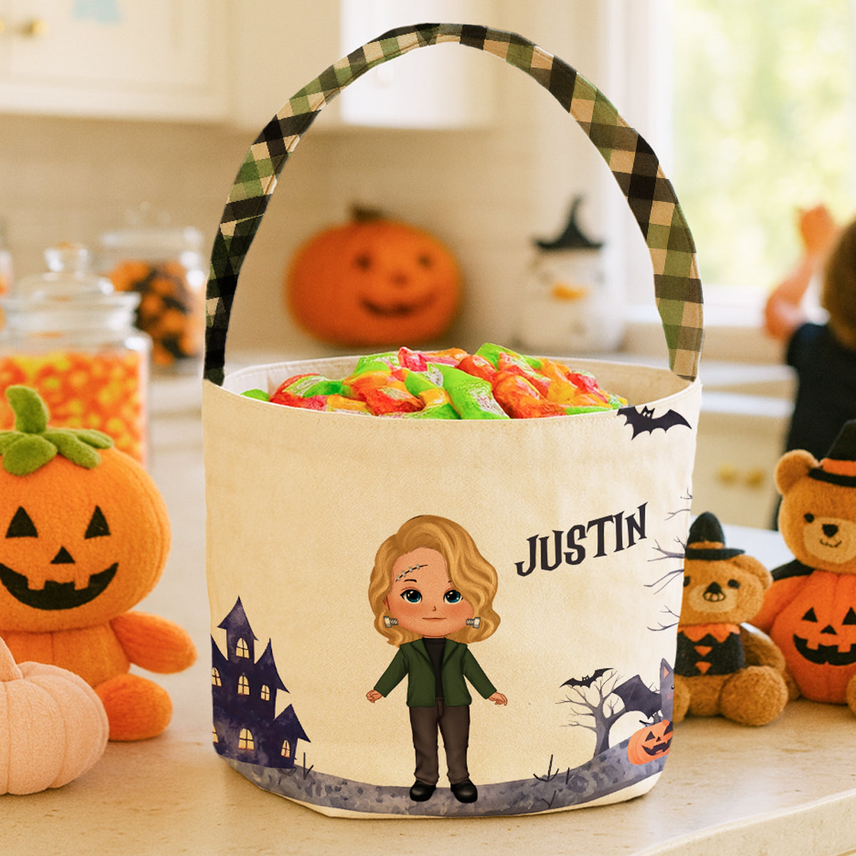 Halloween Cute Kids Characters Personalized Trick or Treat Basket, Gift for Daughter, Son, Grandkids