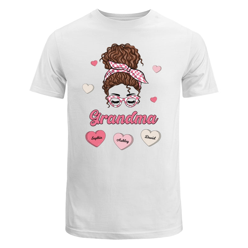 Mom Grandma Pink & White Messy Bun Personalized Shirt