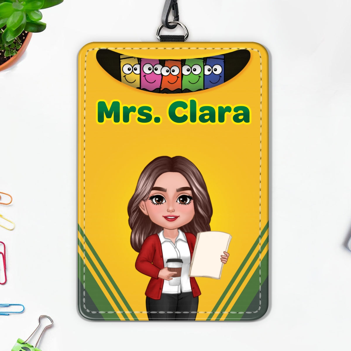 Crayon Box Themed Teacher Name Personalized ID Badge Holder, Back To School Gift