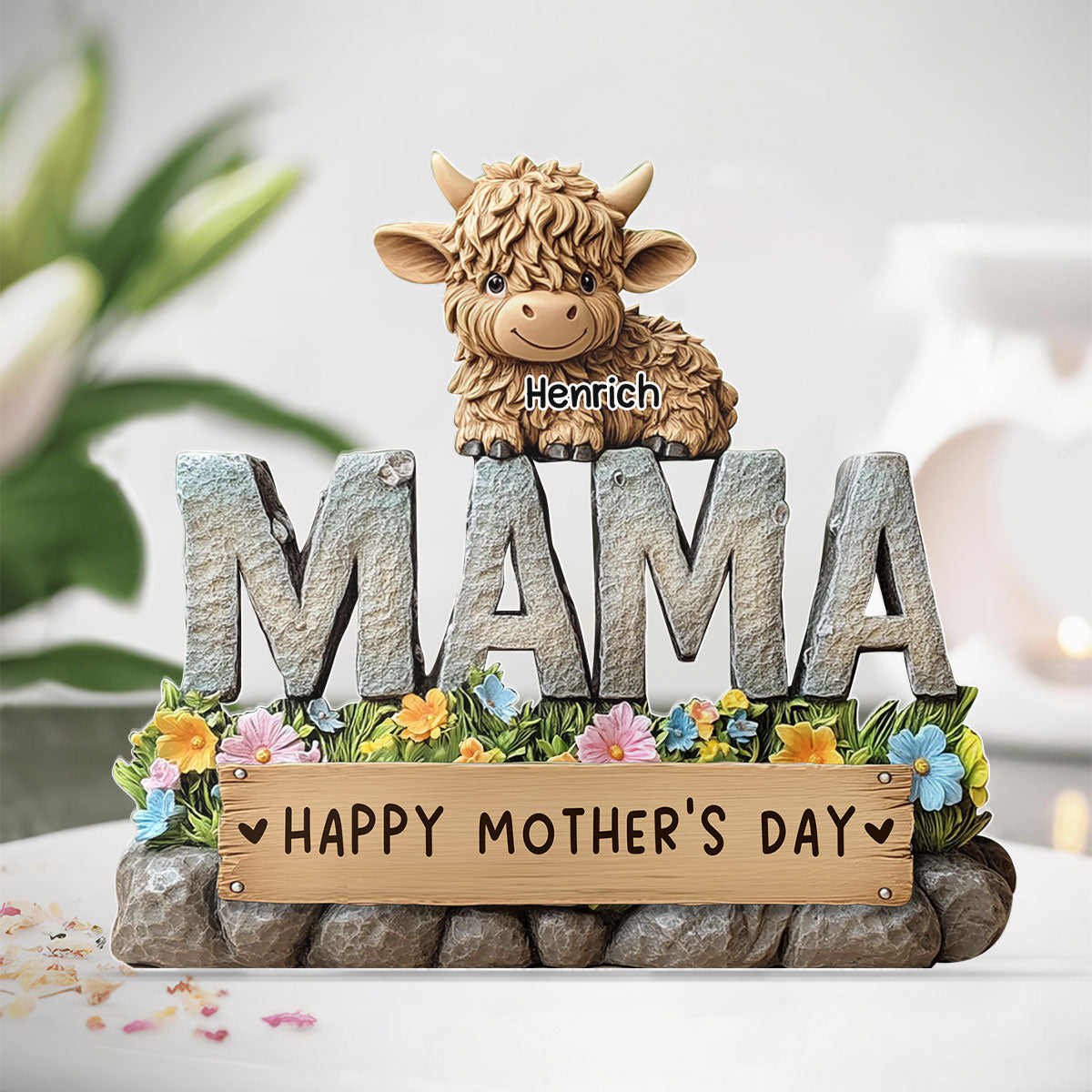 3D Effect Cute Highland Cows MAMA Custom Shaped Personalized Acrylic Plaque, Perfect 2025 Keepsake, Gift For Mom, For Wife