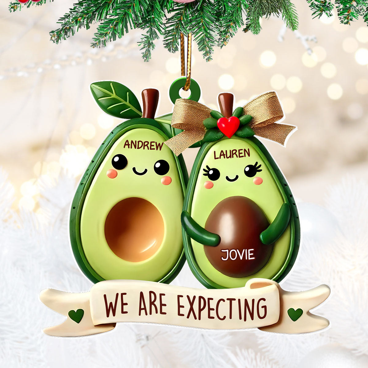 Avocado Expecting Parents With Kids Personlized Acrylic Ornament, Christmas Gift For New Mom New Parents