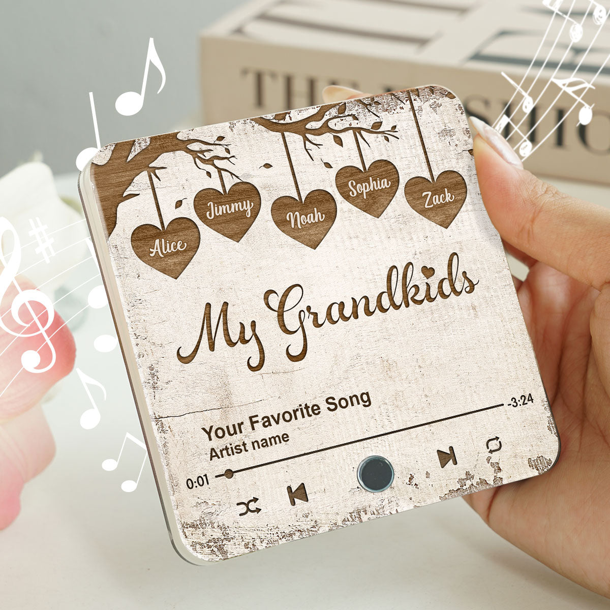 Grandkids Make Life More Grand Hanging Hearts Personalized Music Fridge Magnet, Gift for Grandma