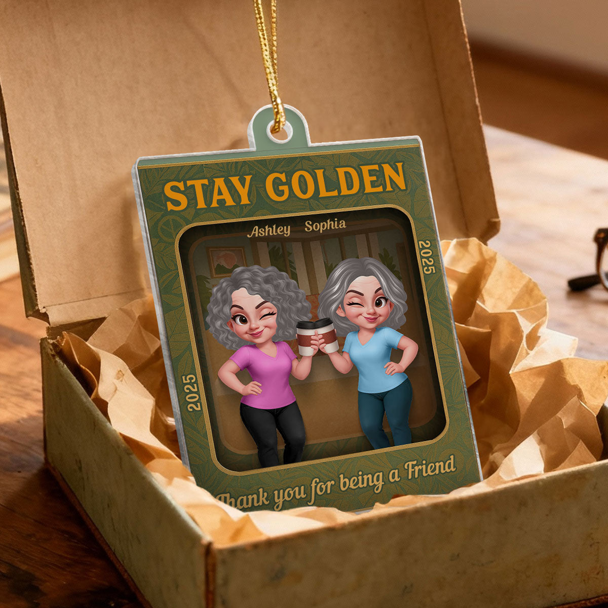 Old Besties Thank You For Being A Friend Retro Toy Box Style - Personalized Acrylic Ornament - Christmas Gift For Best Friends