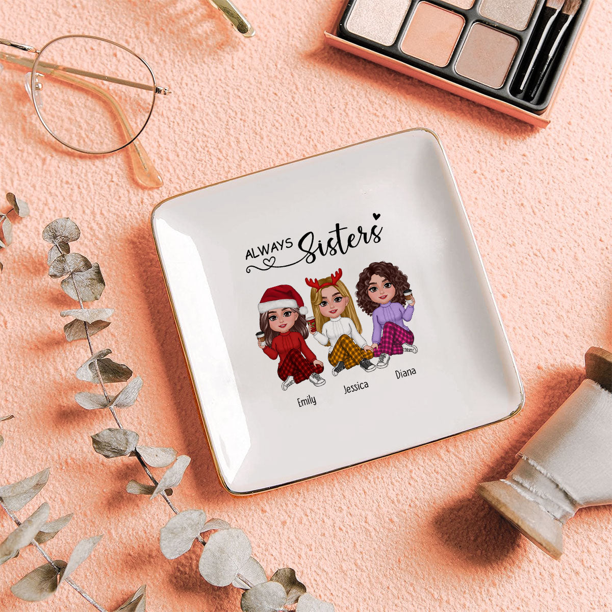 Always Sisters Personalized Jewelry Dish, Birthday Christmas Sister Appreciation Gift
