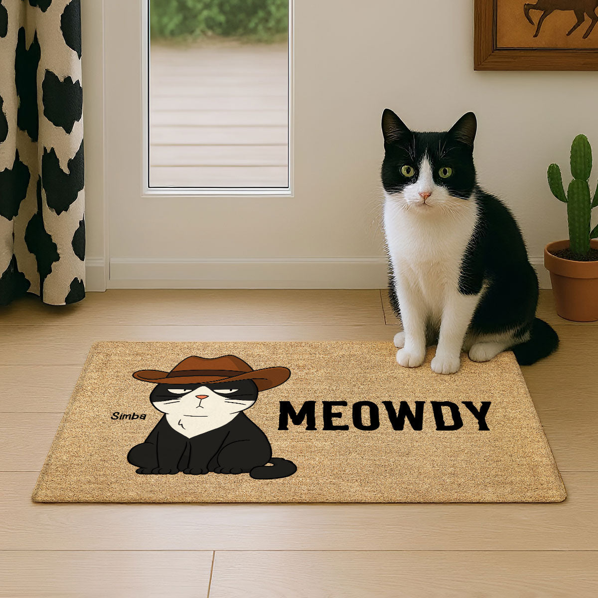 Meowdy Funny Cat Welcome Personalized Doormat