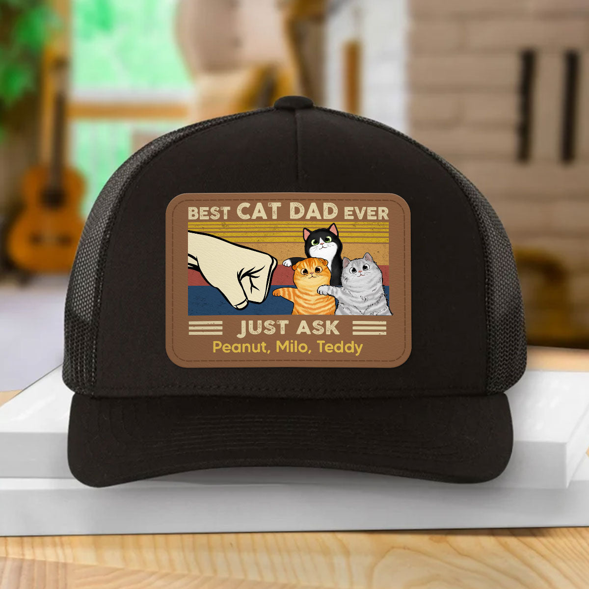 Father’s Day 2025 Gift for Cat Dads - Custom Cat Fist Bump Personalized Trucker Hat