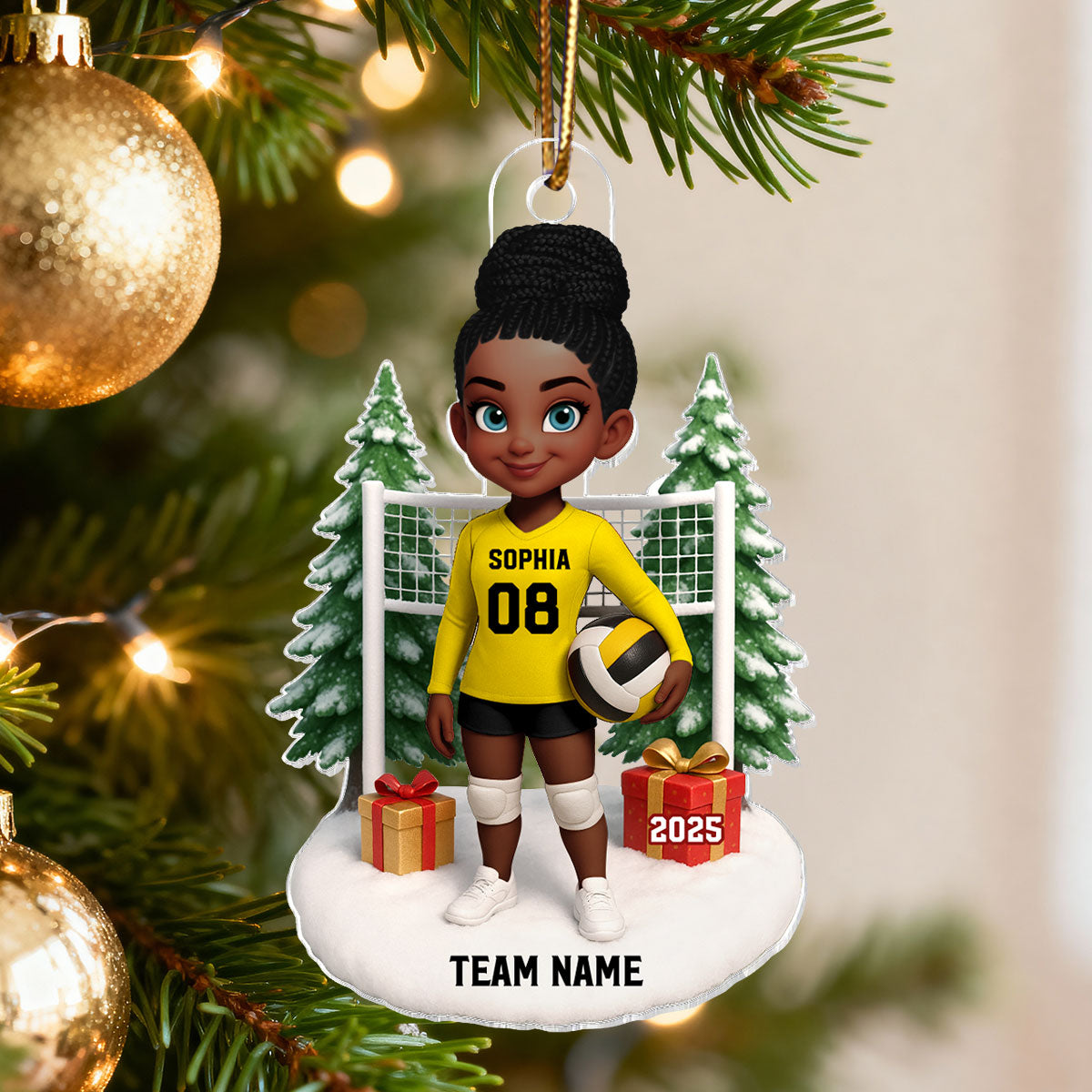 3D Effect Christmas Volleyball Player - Personalized Acrylic Ornament - Gift For Volleyball Lovers, School Volleyball Team