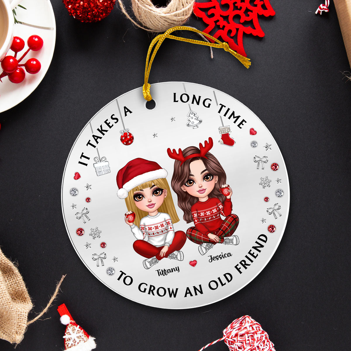 Pretty Besties Sisters Christmas Decoration Metal Patterned Personalized Acrylic Ornament