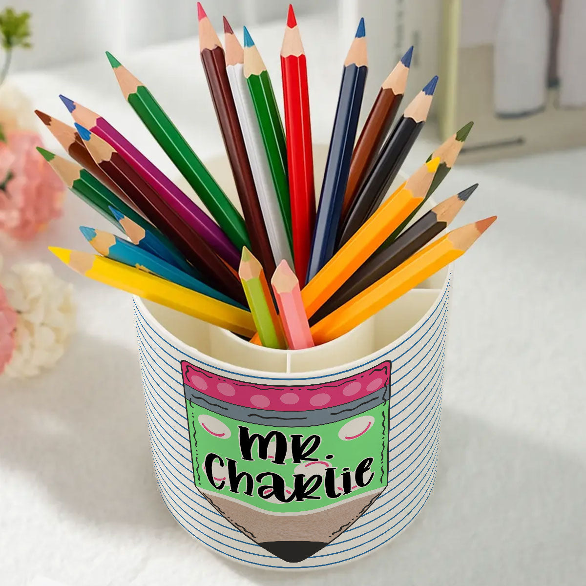 Custom Pencil Notebook Teacher Personalized Rotating Pen Holder, Back to School Gift for Teacher