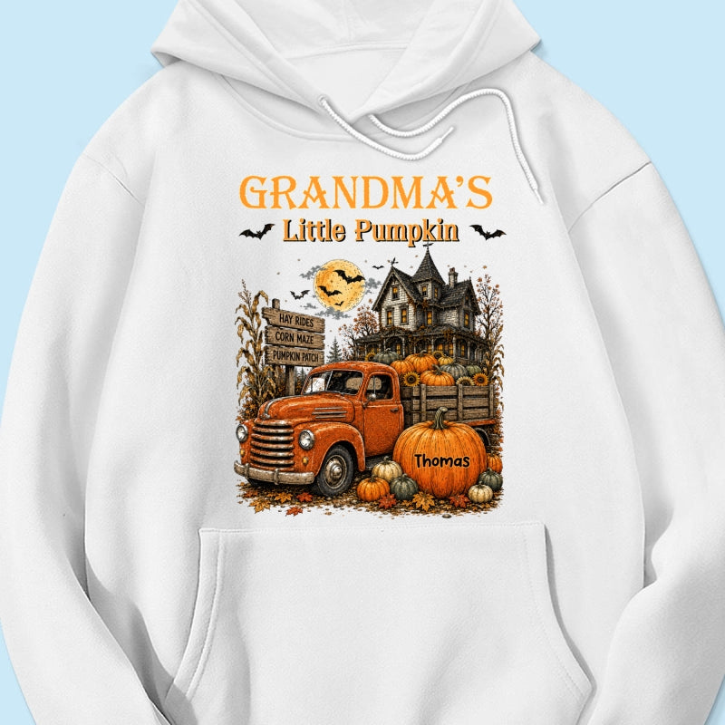 Retro Vintage Farmhouse Halloween Town Style Grandma's Little Pumpkins Truck - Personalized Shirt - Halloween Gift For Grandma