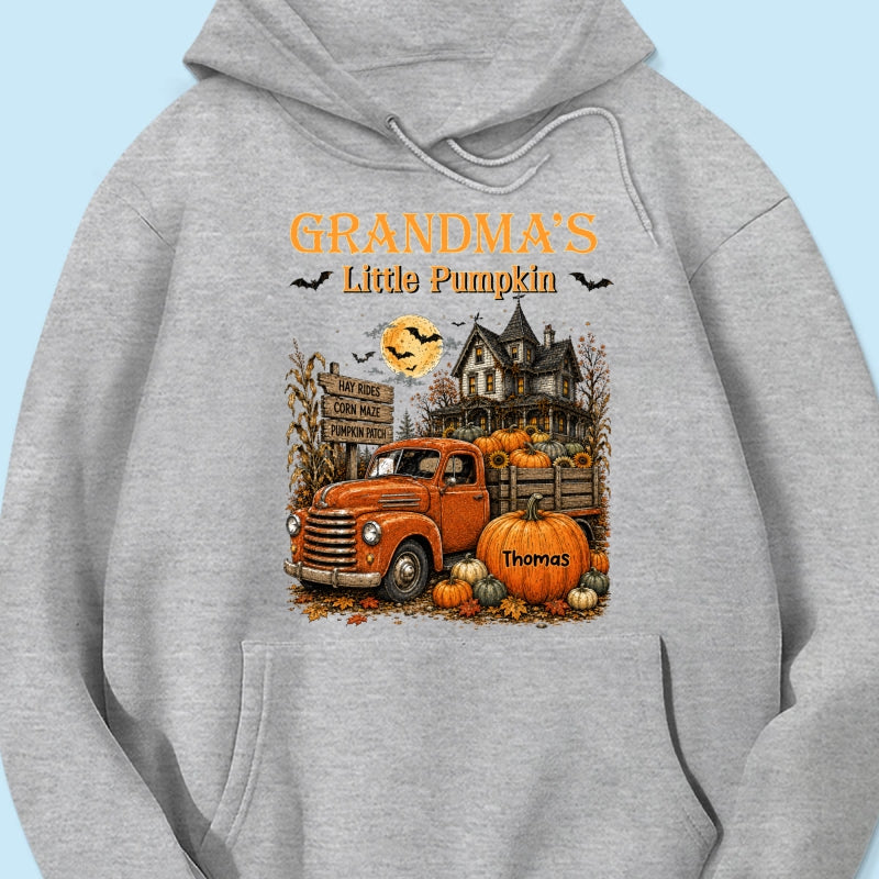 Retro Vintage Farmhouse Halloween Town Style Grandma's Little Pumpkins Truck - Personalized Shirt - Halloween Gift For Grandma