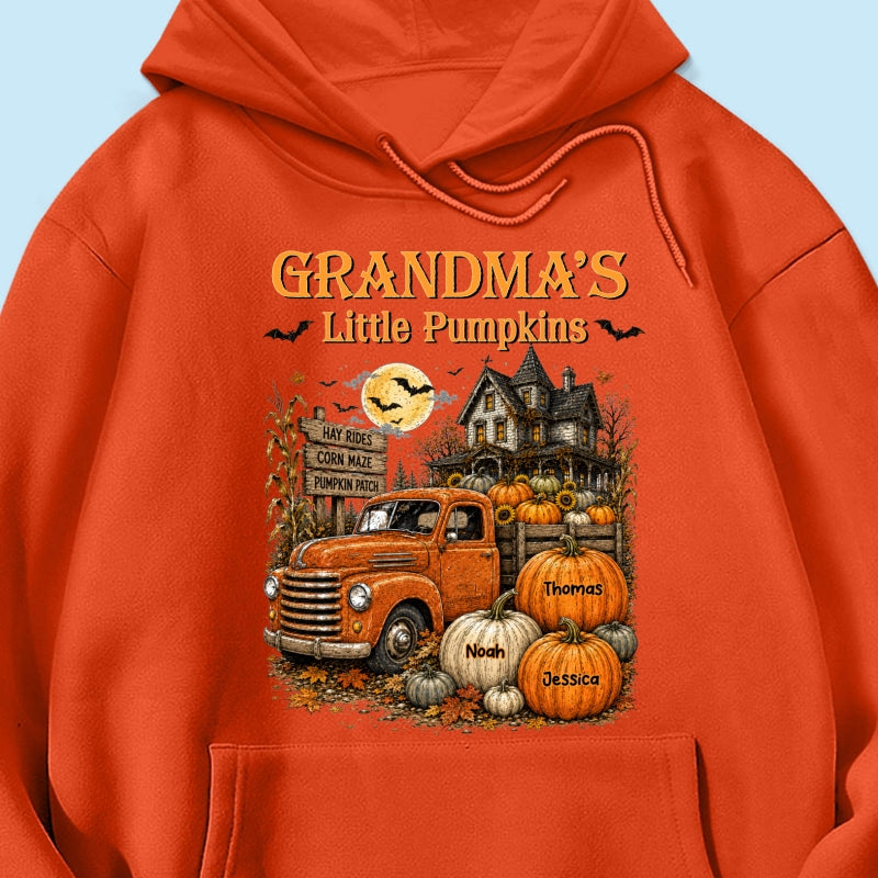 Retro Vintage Farmhouse Halloween Town Style Grandma's Little Pumpkins Truck - Personalized Shirt - Halloween Gift For Grandma