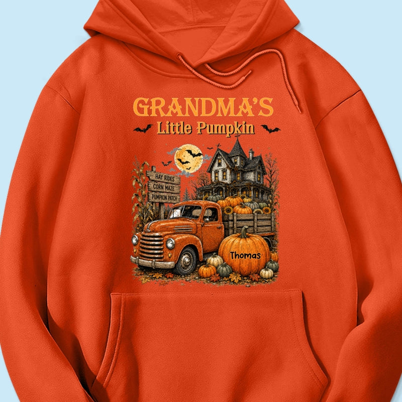 Retro Vintage Farmhouse Halloween Town Style Grandma's Little Pumpkins Truck - Personalized Shirt - Halloween Gift For Grandma